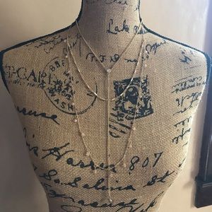 New York & Co Gold and Bead Drop Necklace